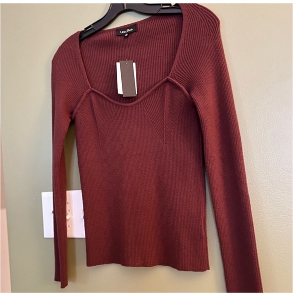 Lea & Viola sweetheart cashmere square neck ribbed knit sweater blouse - Picture 6 of 15